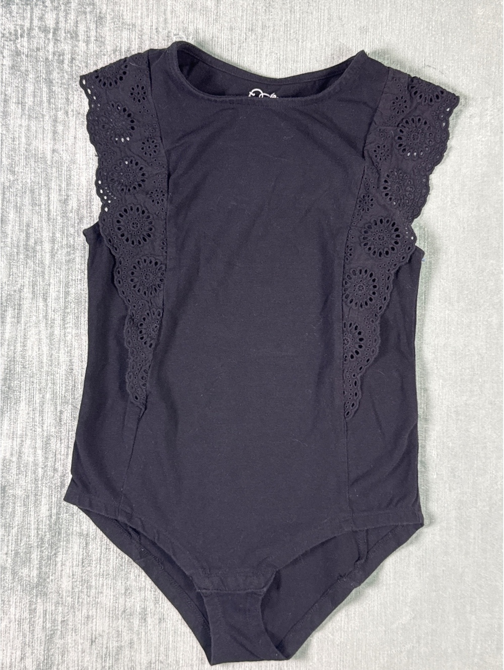Art Class Girls Black Eyelet Ruffle Bodysuit Size M 7/8